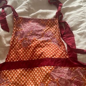 Anthropologie old school apron Orange and Red embroidered beauty